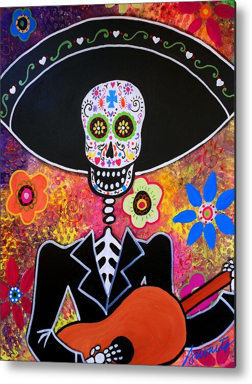 Mariachi Metal Print featuring the painting Mariachi Serenata Day Of The Dead by Pristine Cartera Turkus