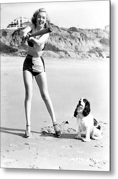 Marilyn Metal Print featuring the photograph Marilyn playing baseball at the beach by Vintage Collectables