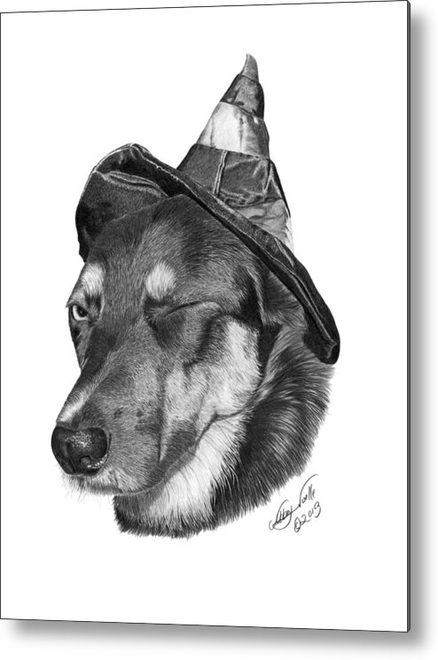 German Shepherd Metal Print featuring the drawing Marlee in Witch's Hat -021 by Abbey Noelle