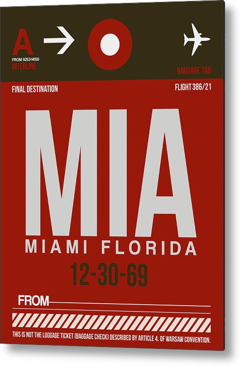  Metal Print featuring the digital art MIA Miami Airport Poster 4 by Naxart Studio