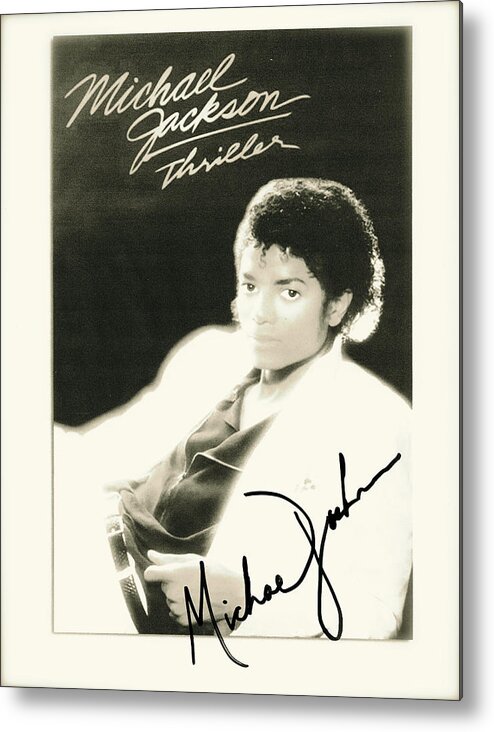 Michael Jackson Metal Print featuring the mixed media Micheal Jackson Signed Thriller Poster by Desiderata Gallery