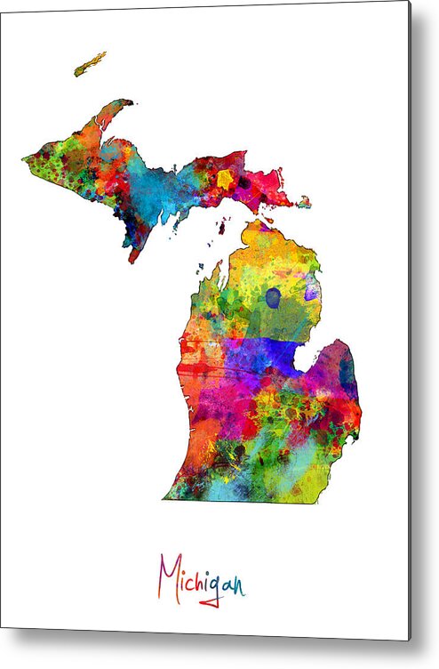 United States Map Metal Print featuring the digital art Michigan Map by Michael Tompsett