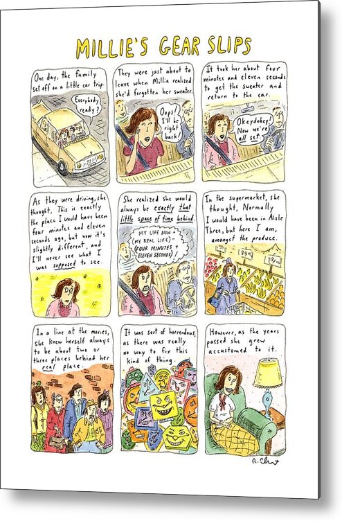 Auto Metal Print featuring the drawing Millie's Gear Slips by Roz Chast