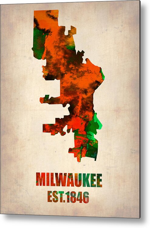 Milwaukee Metal Print featuring the painting Milwaukee Watercolor Map by Naxart Studio