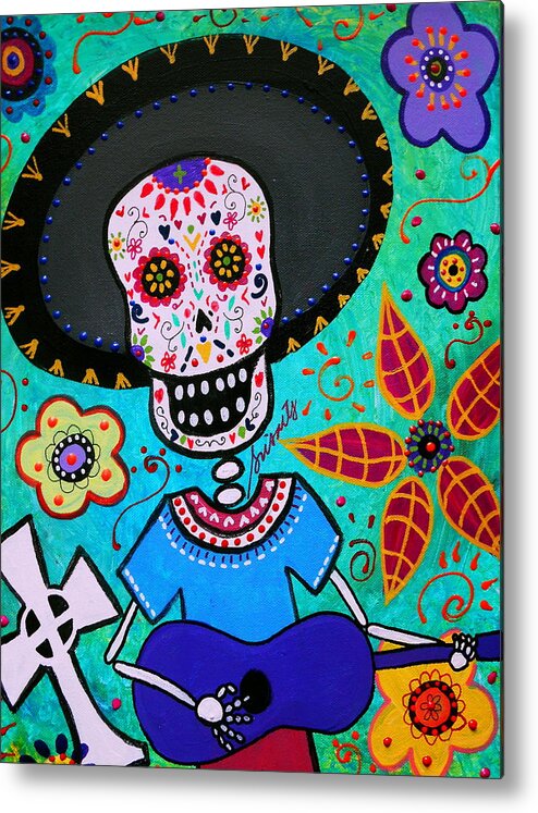 Whimsical Metal Print featuring the painting Mister Mariachi by Pristine Cartera Turkus