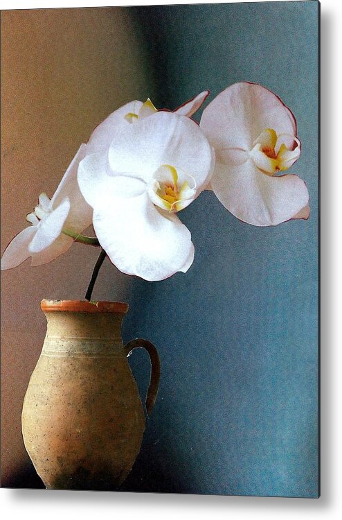 Abstract Metal Print featuring the mixed media Mom's Orchid by Barbara Bennett