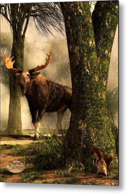 Moose Metal Print featuring the digital art Moose and Squirrel by Daniel Eskridge