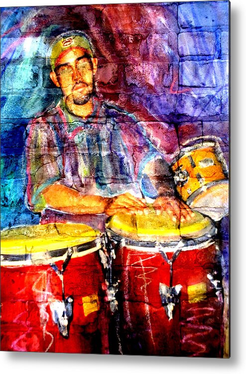 Music Metal Print featuring the digital art Musician Congas and Brick by Anita Burgermeister