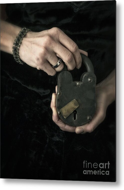 Mystery Metal Print featuring the photograph Mysterious Woman with Lock by Edward Fielding