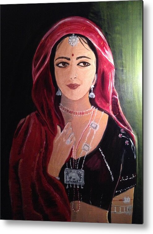 Indian Woman Metal Print featuring the painting Mystic woman by Brindha Naveen