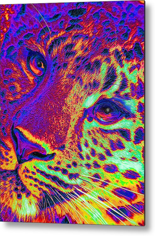Leopard Metal Print featuring the digital art Neon Leopard by Jane Schnetlage