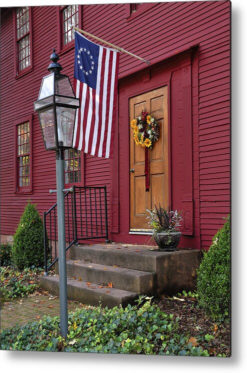 Americana Metal Print featuring the photograph New England Door and Betsy Ross Flag by Phil Cardamone