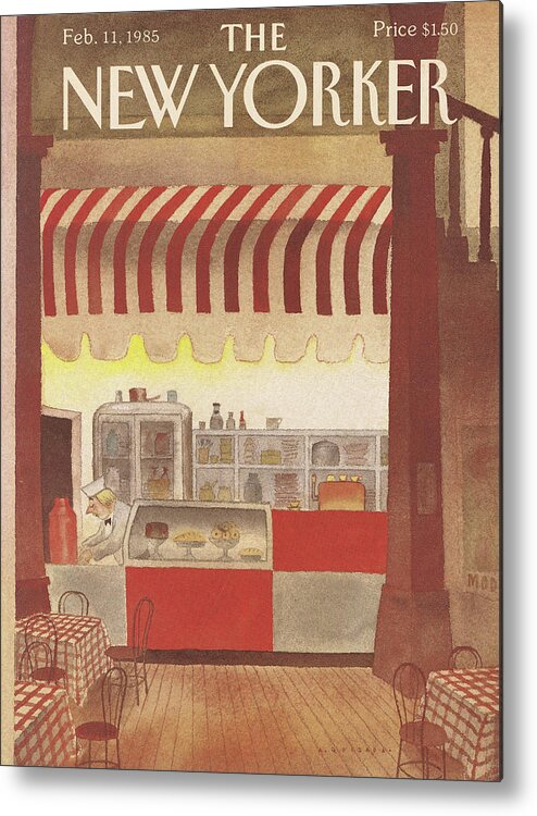 Dining Metal Print featuring the painting New Yorker February 11th, 1985 by Abel Quezada