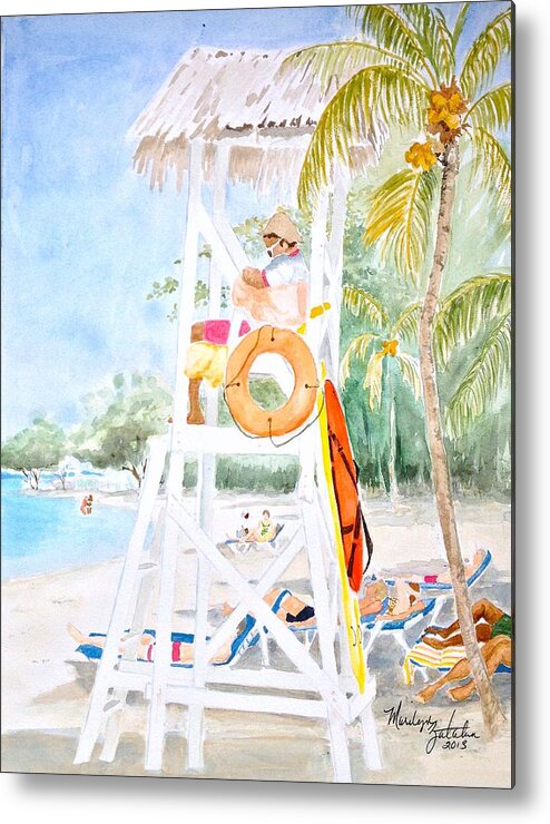 Beach Metal Print featuring the painting No Problem in Jamaica Mon by Marilyn Zalatan
