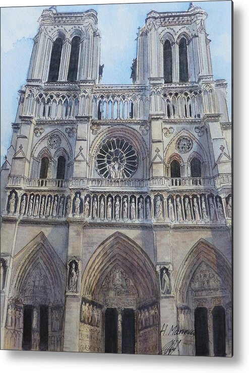 Architecture Metal Print featuring the painting Notre- Dame by Henrieta Maneva
