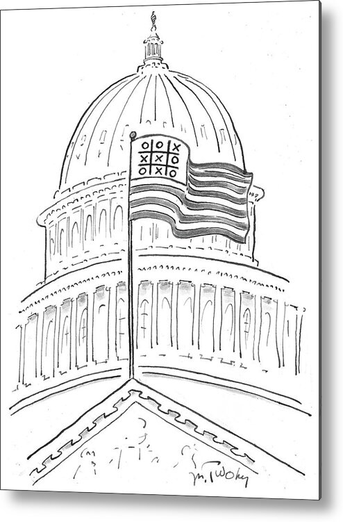 Capitol Building Metal Print featuring the drawing Noughts And Crosses On An American Flag by Mike Twohy
