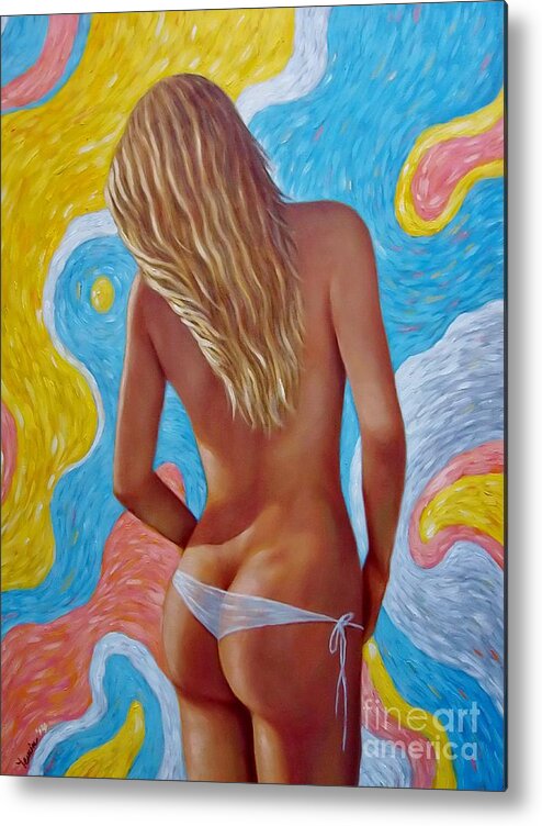 Nude Metal Print featuring the painting Nude Blonde Back by Ye Htut