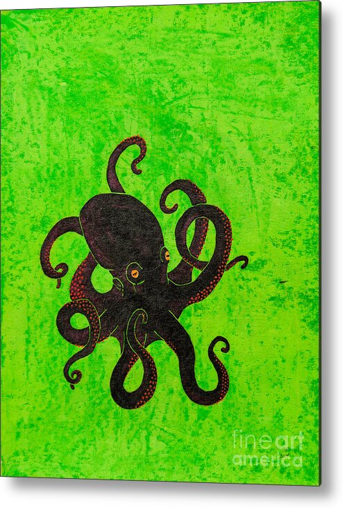 Octopus Metal Print featuring the painting Octopus black by Stefanie Forck