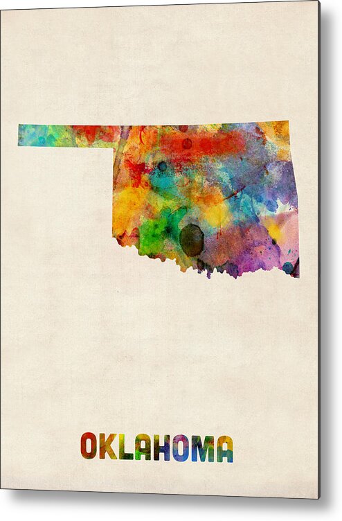 United States Map Metal Print featuring the digital art Oklahoma Watercolor Map by Michael Tompsett
