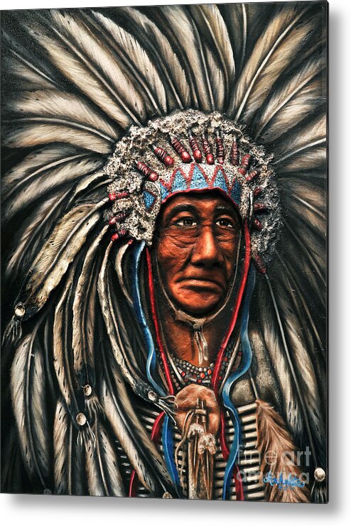 American Indian Chief Metal Print featuring the painting Cacique by Ruben Archuleta - Art Gallery