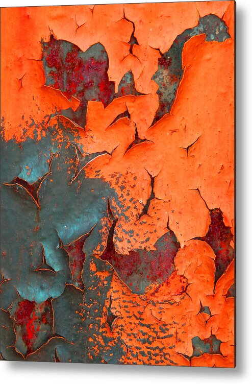  Abstract Metal Print featuring the photograph Orange With Steel Blue by Marcia Lee Jones