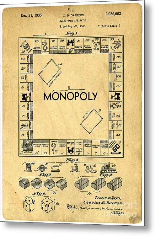 Monopoly Metal Print featuring the digital art Original Patent for Monopoly Board Game by Edward Fielding