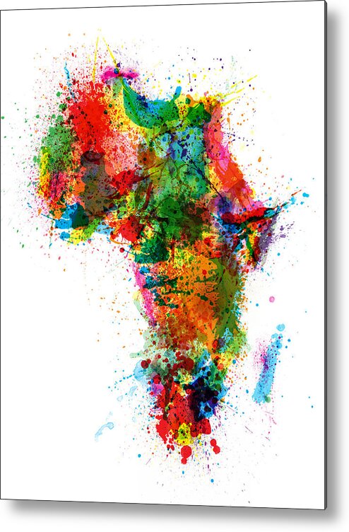 Africa Map Metal Print featuring the digital art Paint Splashes Map of Africa Map by Michael Tompsett