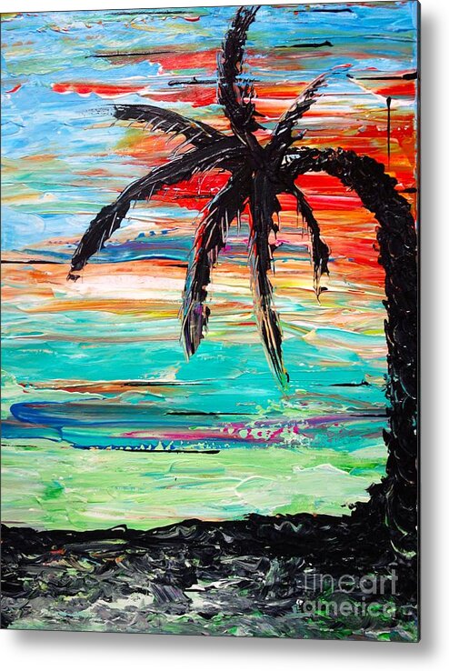 Tropic Metal Print featuring the painting Palm Tree Sunset by Jacqueline Athmann