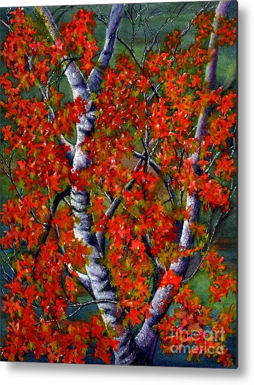 Birch Metal Print featuring the painting Paper White Birch reflections by Janine Riley