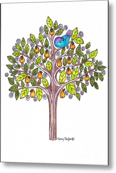 Christmas Metal Print featuring the painting Pear Tree by Terry Taylor
