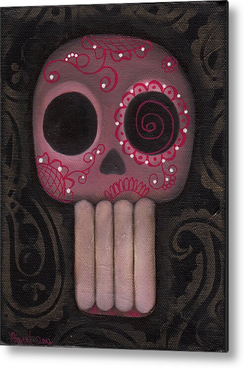 Day Of The Dead Metal Print featuring the painting Pink Sugar Skull by Abril Andrade