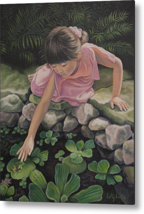 Children Metal Print featuring the painting Pond Magic by Holly Kallie
