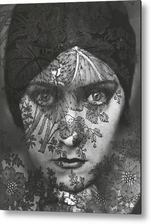 One Person Metal Print featuring the photograph Portrait Of Gloria Swanson Behind Lace by Edward Steichen