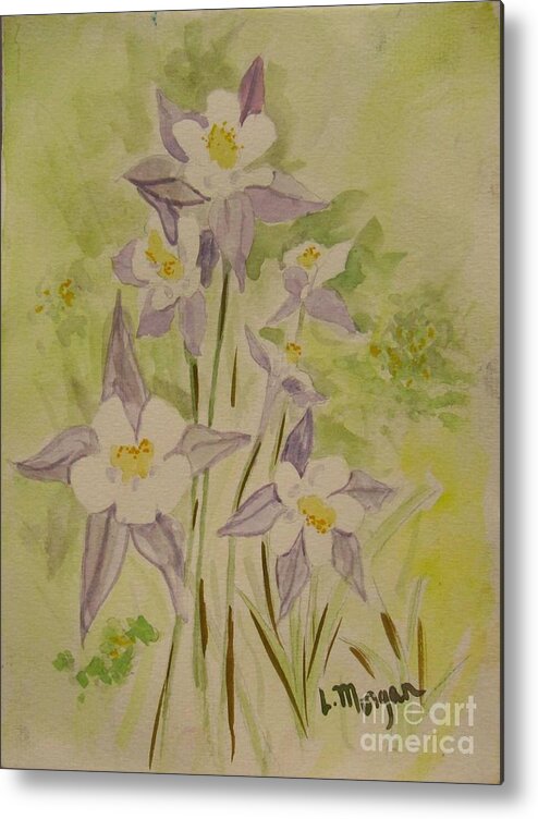 Flower Metal Print featuring the painting Purple and White Columbines by Laurie Morgan