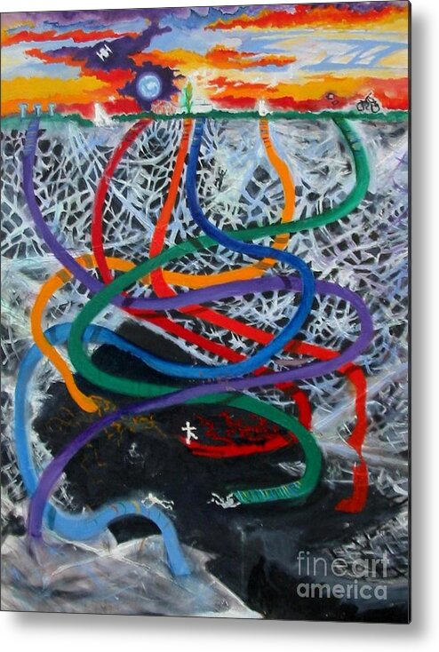 Landscape Metal Print featuring the painting Rainbow Ribbons by Myra Maslowsky