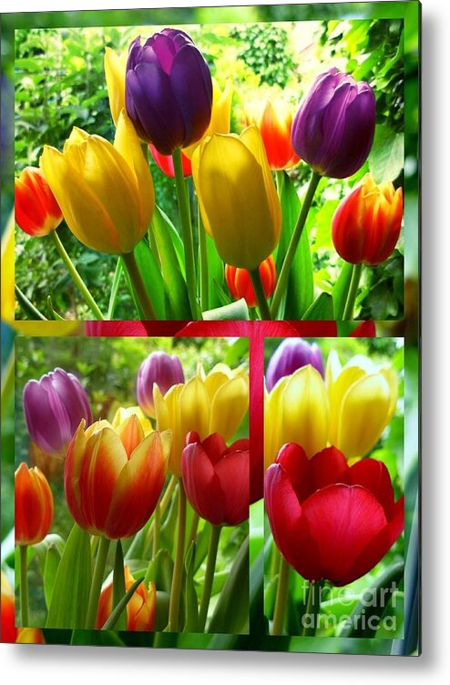 Tulips Metal Print featuring the photograph Rainbow Tulips Collage 2 by Joan-Violet Stretch