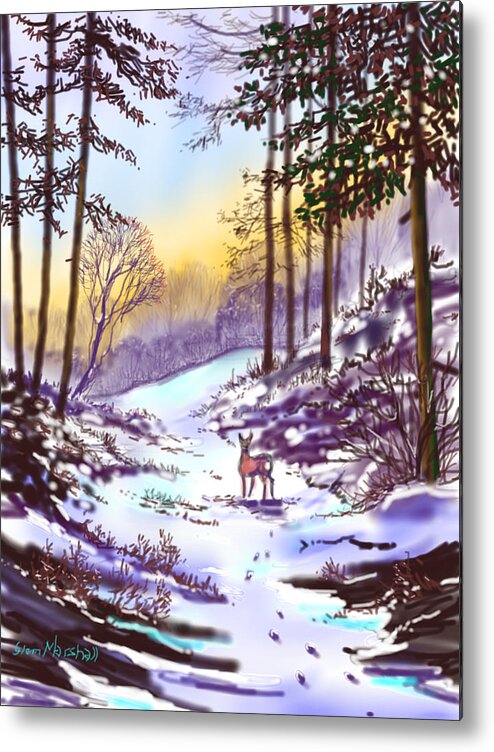 Glenn Marshall Metal Print featuring the painting Rainbow Winter by Glenn Marshall