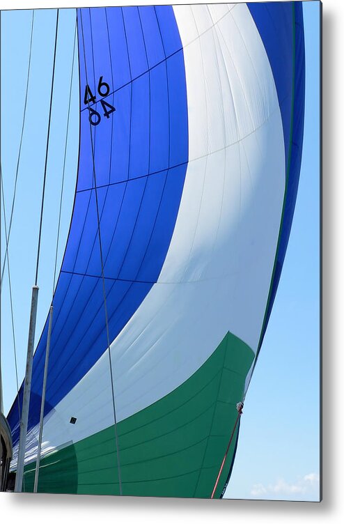 Sail Metal Print featuring the photograph Raising The Blue And Green Sail by Kathy K McClellan