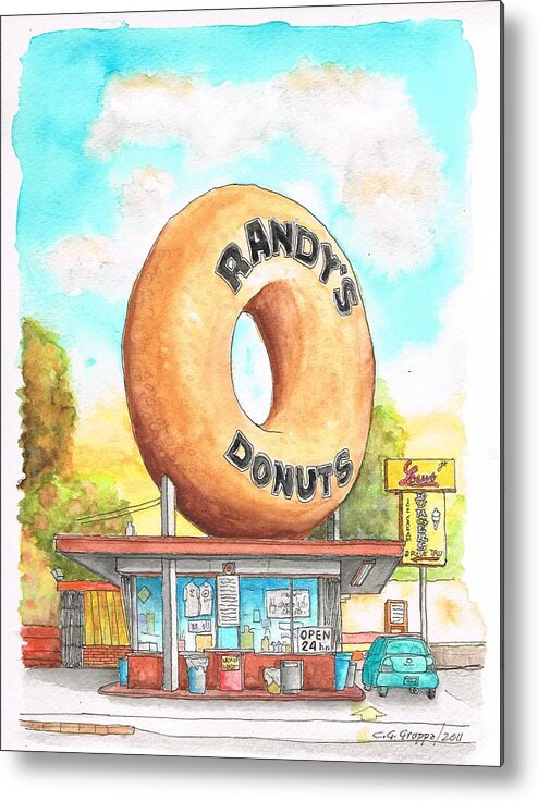 Randys Donuts Metal Print featuring the painting Randy's Donuts in Los Angeles - California by Carlos G Groppa