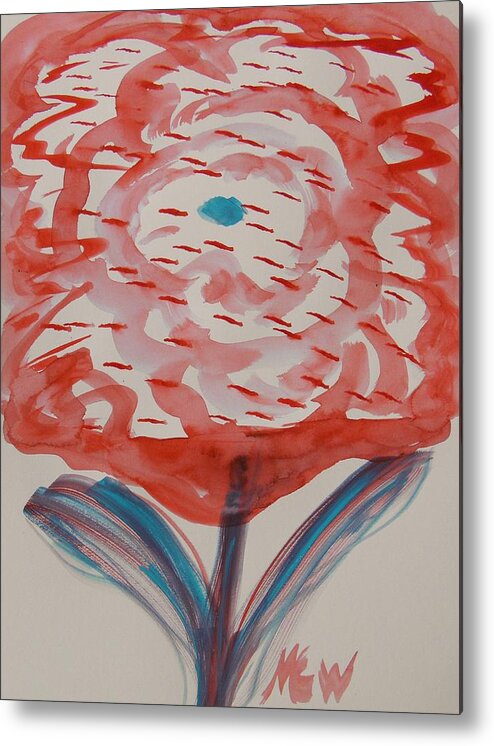 Bloom Metal Print featuring the painting Red and Baby Blue by Mary Carol Williams
