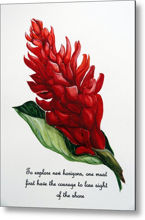 Tropical Red Ginger Lily Metal Print featuring the painting Red Ginger Poem by Karin Dawn Kelshall- Best