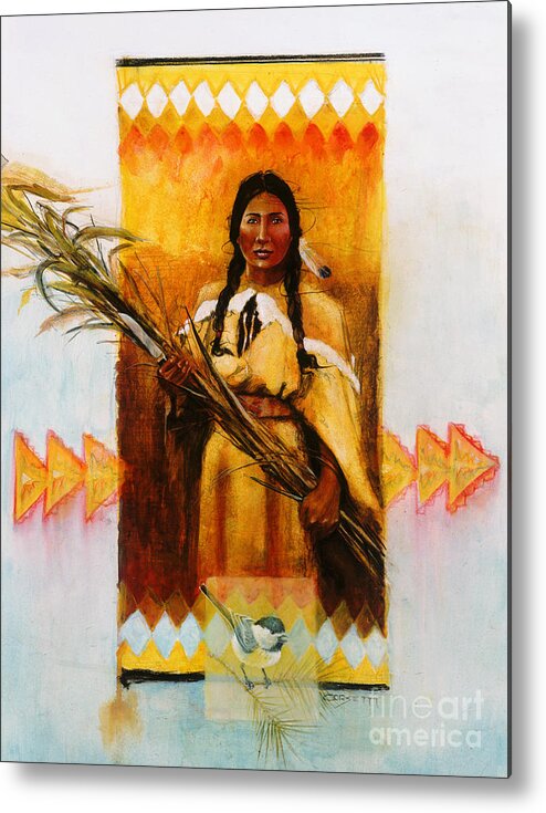 Indian Metal Print featuring the painting Reed Gatherer by Robert Corsetti