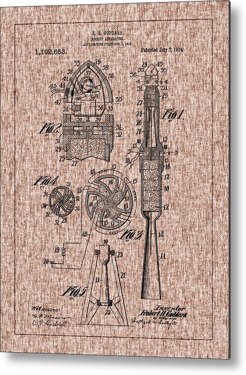 Robert Goodar Metal Print featuring the photograph Robert Goddard's 1914 Rocket Patent by Barry Jones