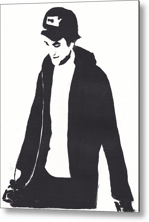 Robert Pattinson Actor Famous Faces Movies People Filmstar Black And White Metal Print featuring the painting Robert Pattinson 111 by Audrey Pollitt