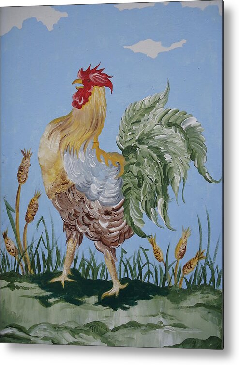 Rooster Metal Print featuring the painting Rooster by Leslie Manley