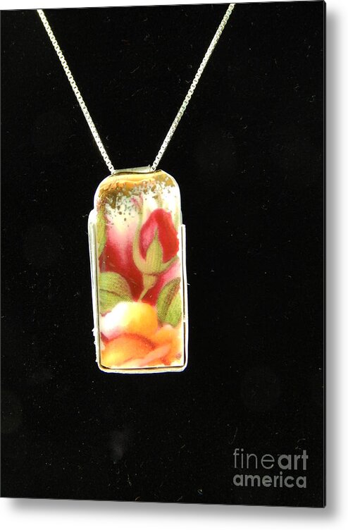 Broken Glass Pendant Metal Print featuring the glass art Rose Pendant by Patricia Tierney