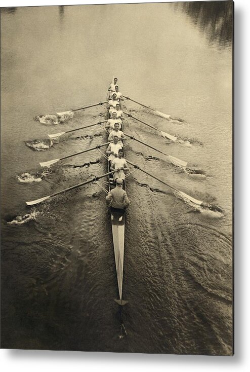 Human Metal Print featuring the photograph Rowing crew, early 20th century by Science Photo Library