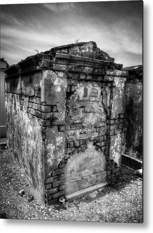 Saint Louis Cemetery Number 1 Metal Print featuring the photograph Saint Louis Cemetery No. 1 Brick Grave in Black and White by Greg and Chrystal Mimbs