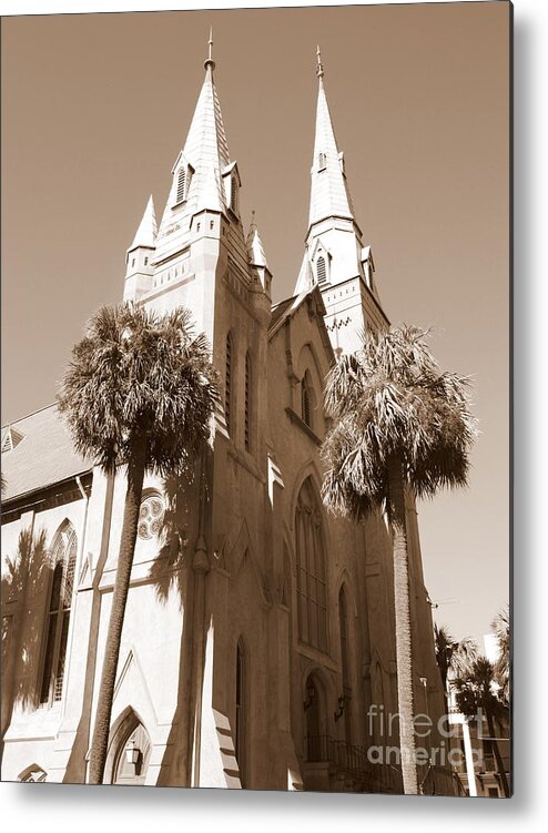 Savannah Metal Print featuring the photograph Savannah Sepia - Methodist Church by Carol Groenen