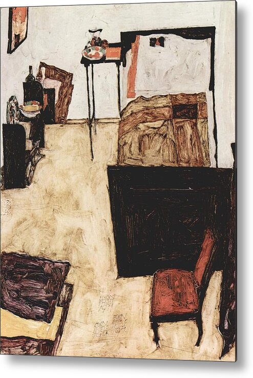 Egon Schiele Metal Print featuring the painting Schiele's Room in Neulengbach by Celestial Images